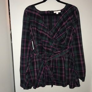 1901 plaid blouse, size XLARGE, worn once, bow detail